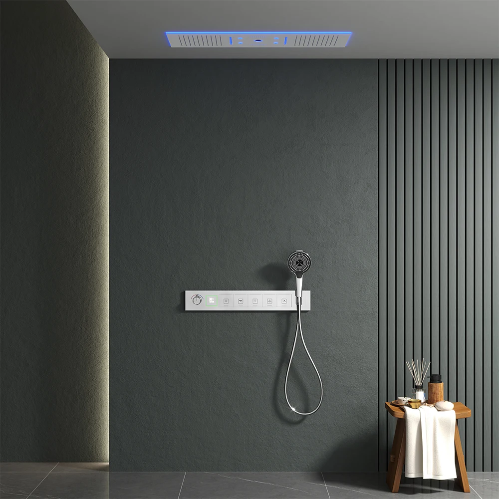 Set Mixer Pancuran LED Mode Baru Set Pancuran Bluetooth Air Terjun Kabut Hujan Terpasang Di Langit-langit Sistem Pintar Kamar Mandi Termostatik