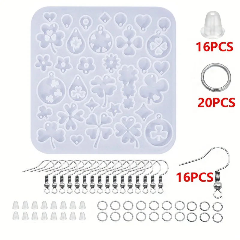 

Crystal Dropping Gel Clover Series Earrings Mold Silicone Leaf Flower Shaped Pendant Making Tool for Crafting