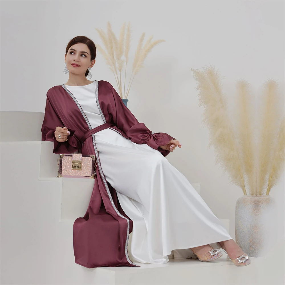 

Eid Diamond Abaya Dress Set Muslim Women Abayas Morocco Caftan Robe Satin Maxi Vestidos Abaya Femme Musulman Muslim Sets 2024