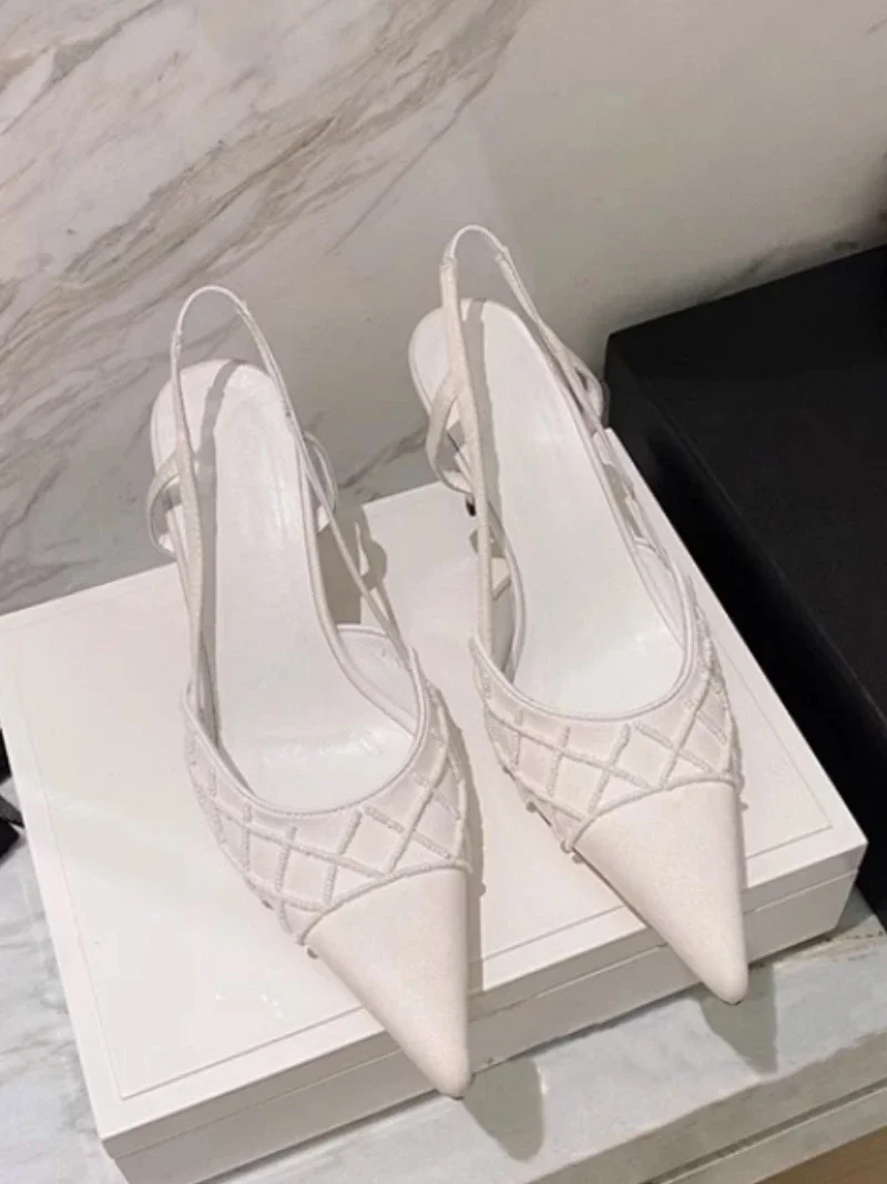 

Women's High Heels Stiletto Heels Pearl Beaded Pointy Toe Sandals Sexy Silk Party Dress Shoe 2024 New Trend Women Shoes