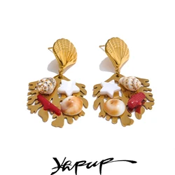 Yhpup Ocean Style Stainless Steel Shell Star Conch Elements Drop Earrings Summer Beach Holiday Handmade Trendy Jewelry