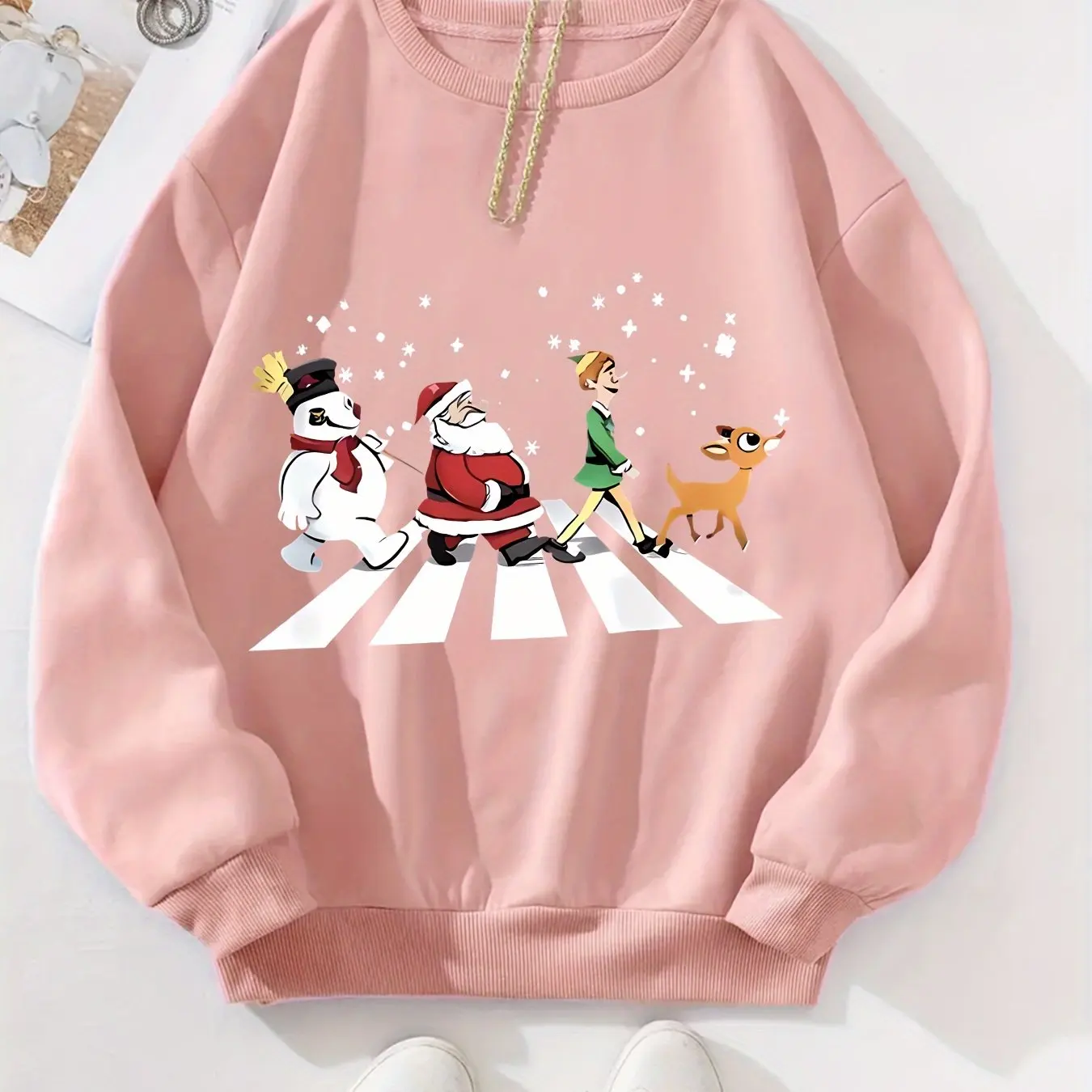 Christmas Cartoon Characters Crew Neck Sweatshirt For Women With Long Sleeve Pullover Active Casual Wear For All Seasons