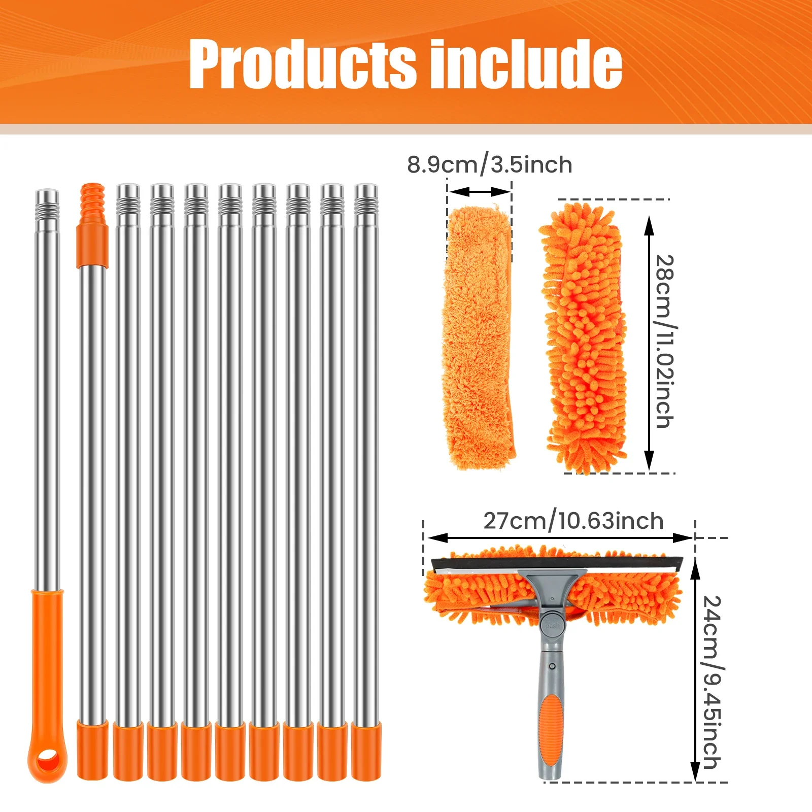 Выдвижной набор инструментов для мытья окон 2 в 1, двухсторонний инструмент для мытья окон, тряпка 180 °   Вращающаяся оконная швабра с длинной ручкой