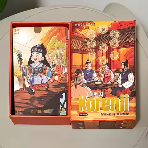 Korenji Tarot 78 Cute Korean Hanbok Style Cards Timeless in The Autumn Chibi Tarot Deck for Collectors in Rigid Box 12*7cm