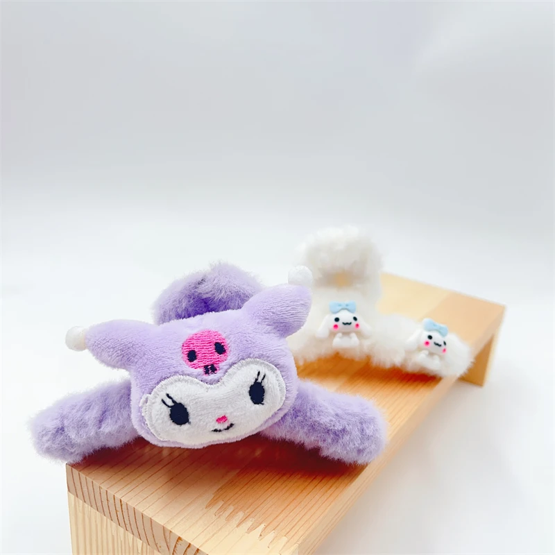 Sanrio Hello Kitty Cinnamoroll Kuromi Plush Grasp Clip Hairpin Anime Cartoon Girl Heart Cute Hair Accessories Kawaii Gift