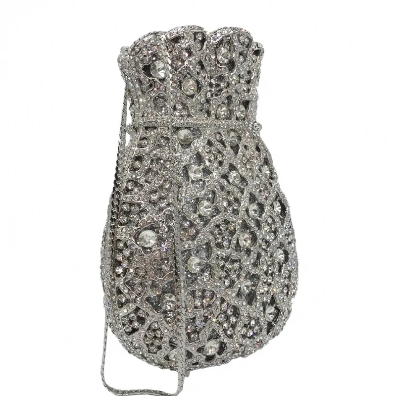 Luxuriöse Damen-Abendtasche mit Diamanten und Kristallen, Elegante Clutches, Klassische Braut- und Hochzeitstaschen – Detail 39
