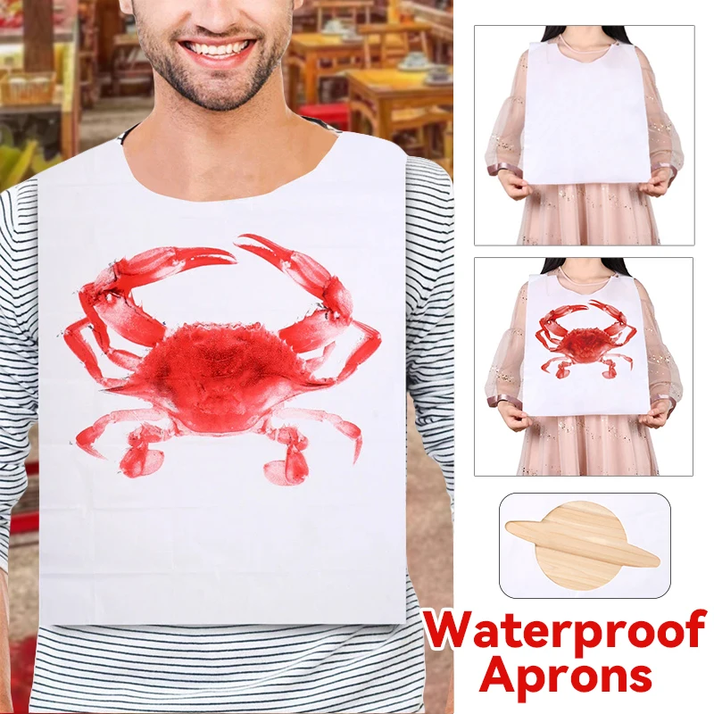 

100Pcs Disposable Plastic Aprons Waterproof Anti-Oil Sleeveless Aprons Lovely Crab Pattern Aprons Disposable Hot Pot Bibs