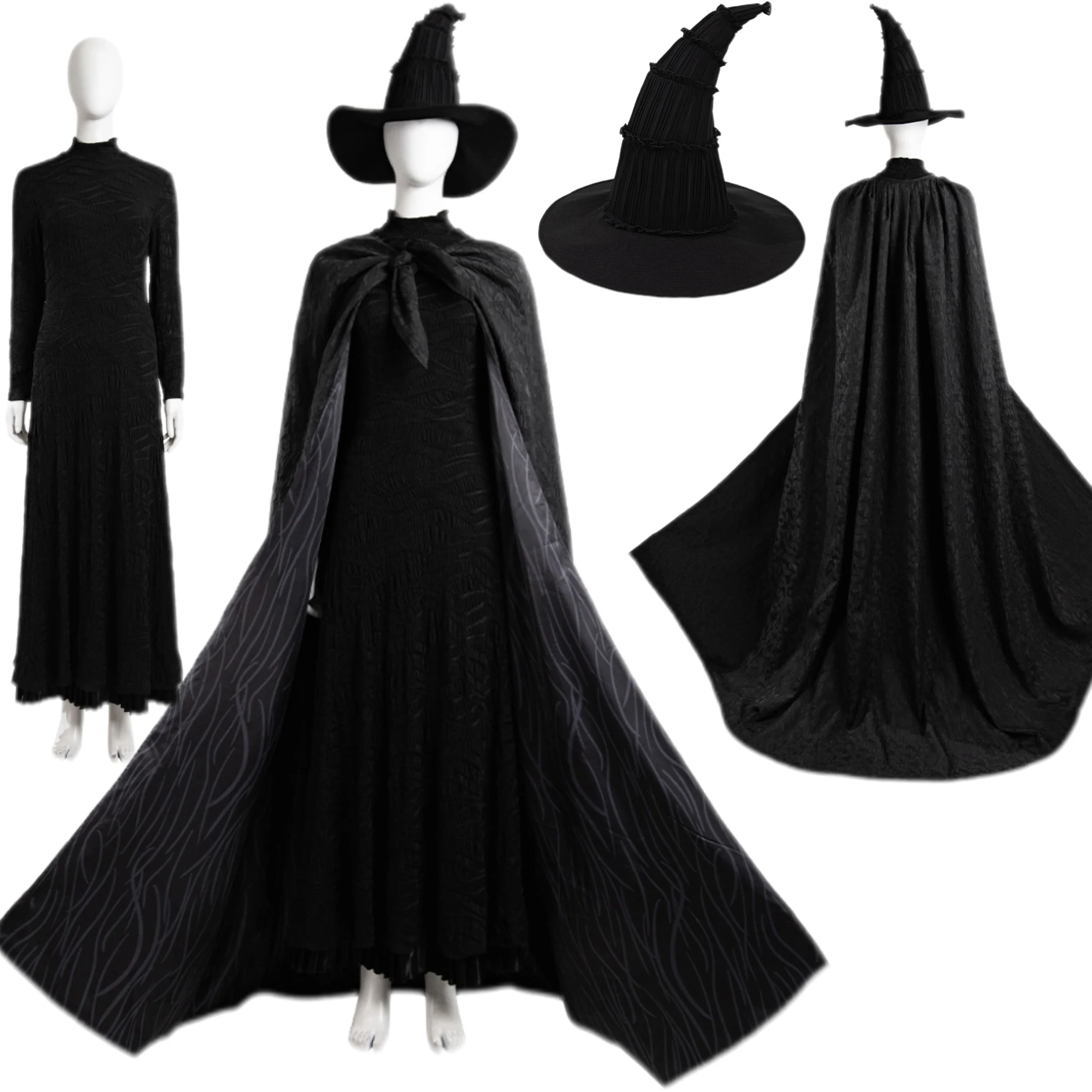 Elphaba Cosplay Black Cloak Hat Costume Halloween Carnival Party