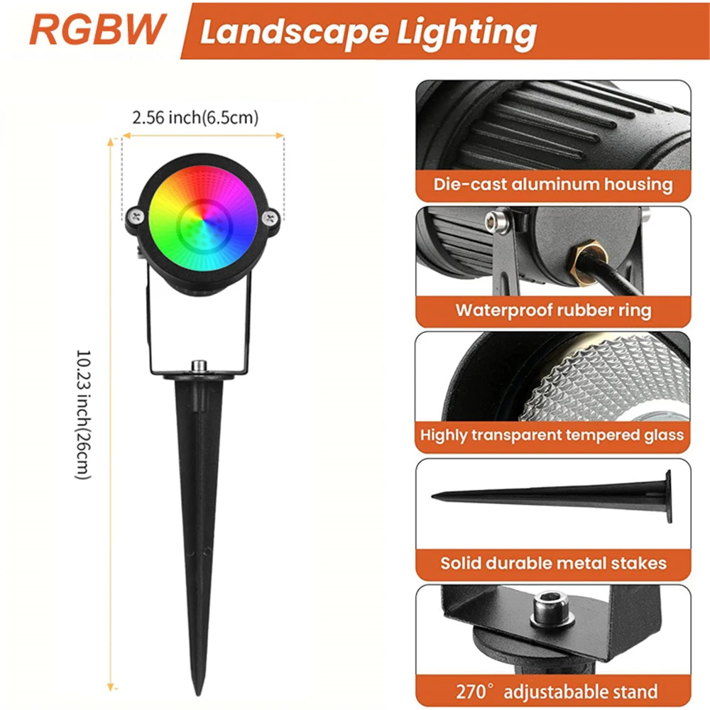 ไฟส่องสว่างภูมิทัศน์ RGBW 10W พร้อมรีโมท สปอตไลท์ 110V 220V กันน้ำ IP65 สำหรับสนามหญ้า ต้นไม้ สวน ไฟคริสต์มาสกลางแจ้ง