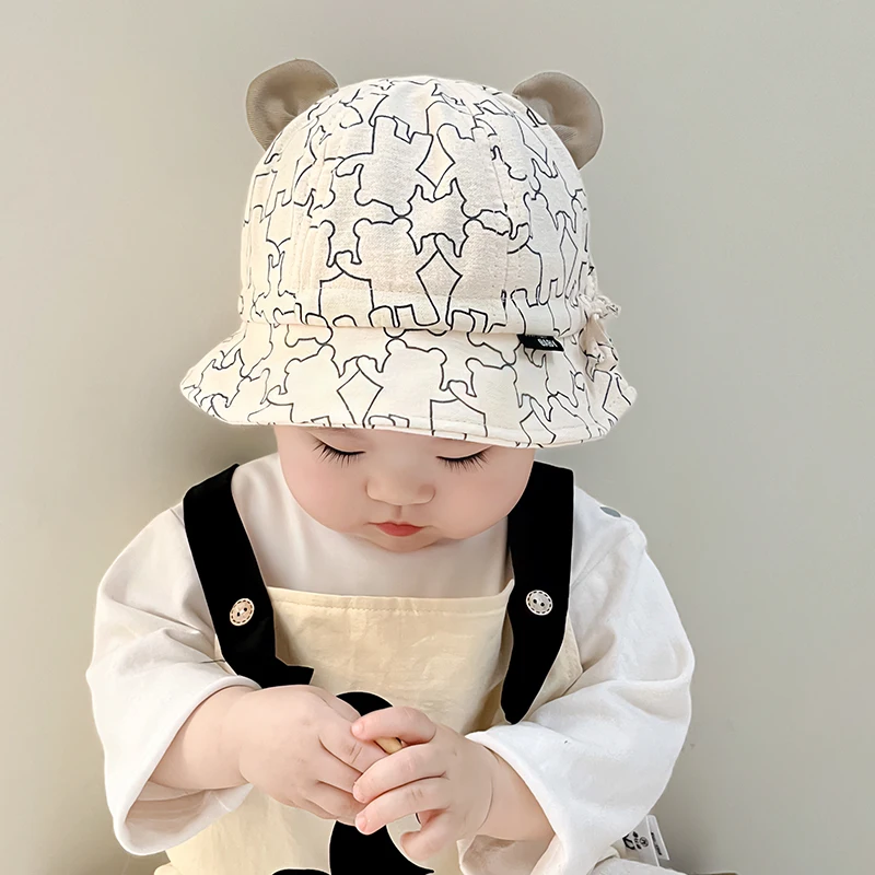 

Baby Sun Hats Spring Summer Kids Boys Girls Bucket Caps Lovely Cartoon Bear Pattern Cotton Autumn Children Fisherman Hat