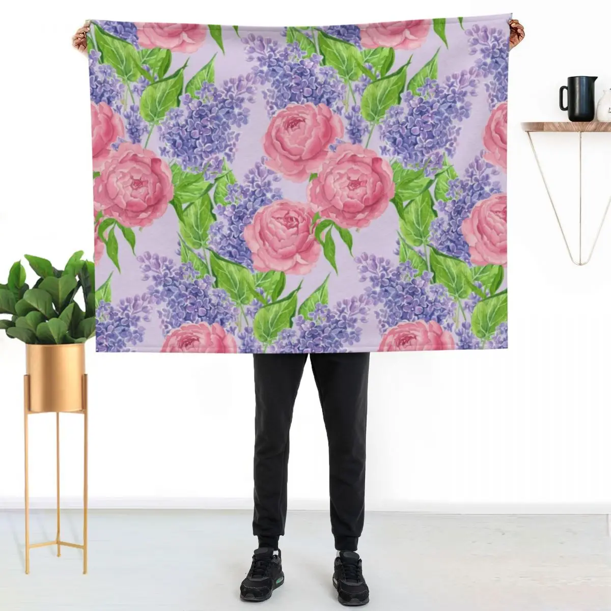 Watercolor peonies and lilacs Throw Blanket for winter Bed linens Soft Plaid christmas gifts Cute Plaid warm for winter Blankets