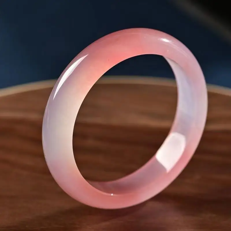 Quartz rock Yu bracelet light pink white plus powder flat strip Yu stone color bracelet niche Guochao fashion Chinese style