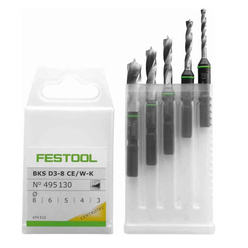 FESTOOL 495130 Drill Bit Stubby Brad Point Bit Set 3-8mm BKS D 3-8 CE/W-K