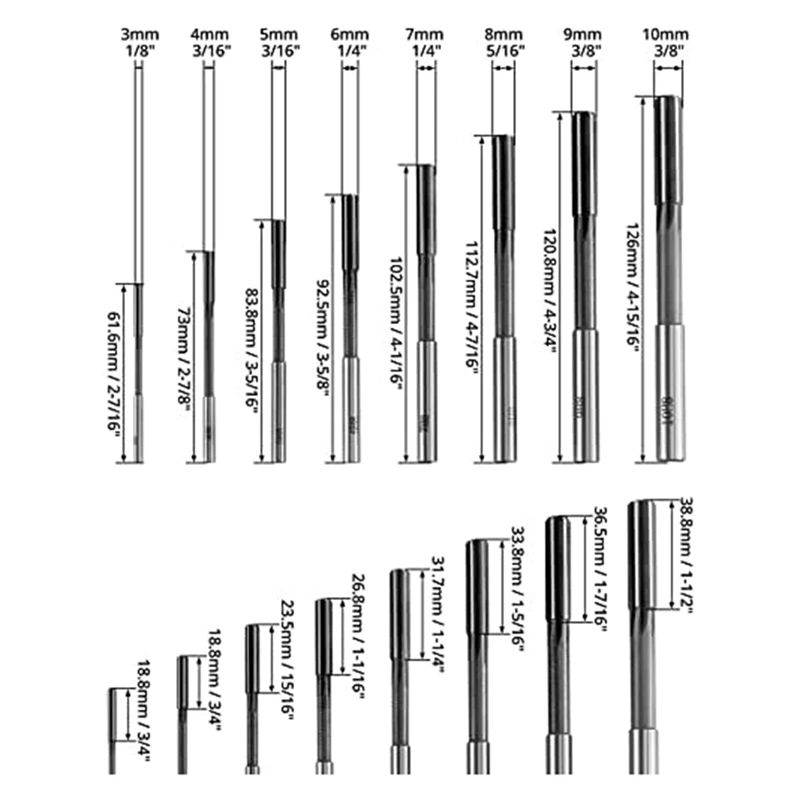 Ensemble d'alésoir pour machine à tige droite, mandrin, fraise, HHS H8, 3mm, 4mm, 5mm, 6mm, 7mm, 8mm, 9mm, 10mm, 8 pièces