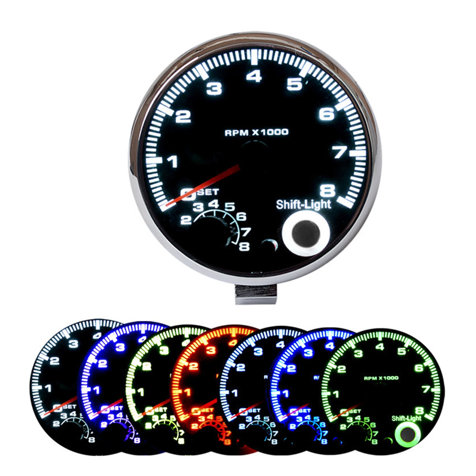 

7 Led Colors Background Light 3.75'' Car Universal Black Tachometer Gauge Blue Inter Sh-ift light 3.75" Tachometer Gauge