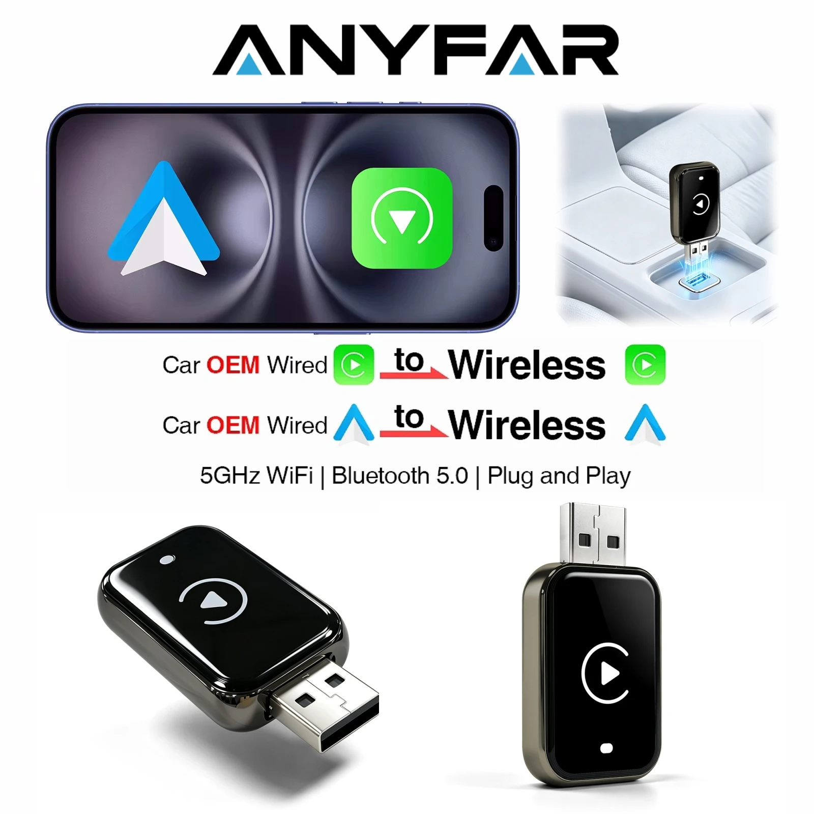 2 in 1 Wired to Wireless Carplay Adapter,WIFI 6 Smart Dongle Plug and Play Automatic Connection Carplay Adapter