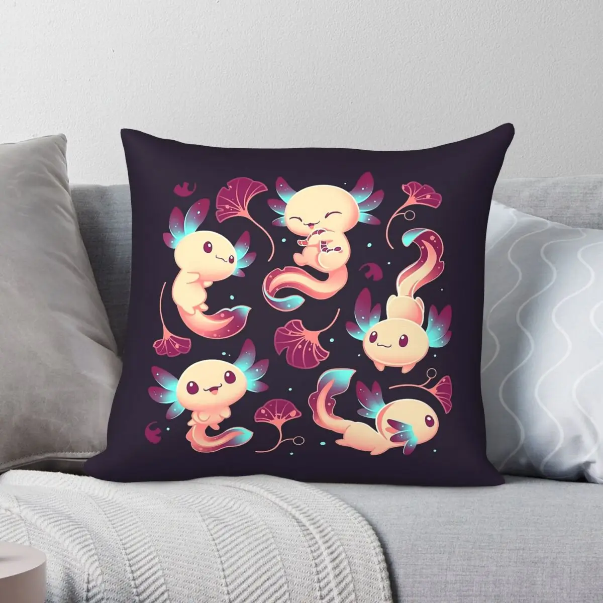 Axolotl Wonders Cute Salamanders Square Pillowcase Polyester Linen Velvet Pattern Zip Decor Pillow Case Room Cushion Cover