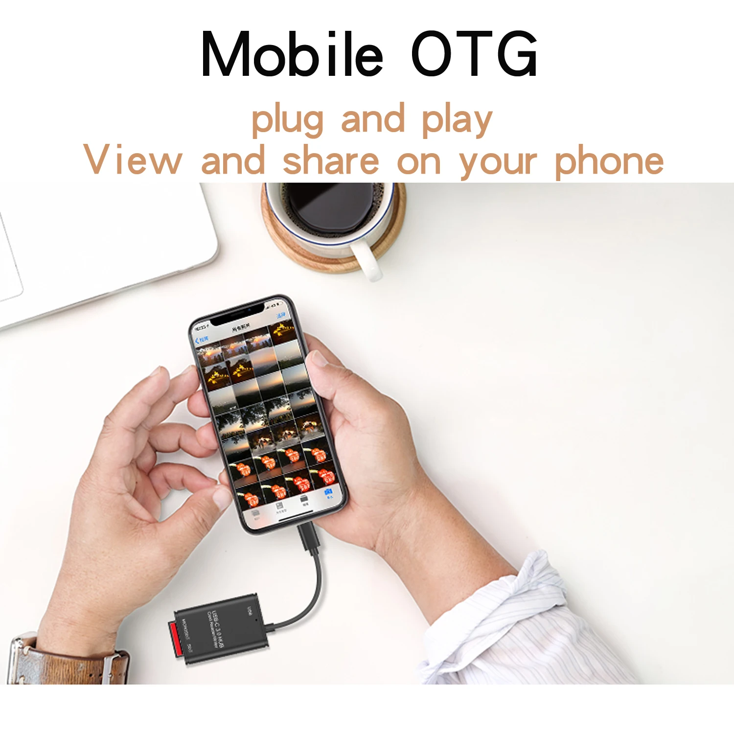 Pembaca Kartu SD/TF OTG USB3.0 Tipe C untuk Ponsel Android, Adaptor Kecepatan Tinggi 2-In-1 Mendukung SDXC/SDHC/TF & Transfer Data OTG Seluler