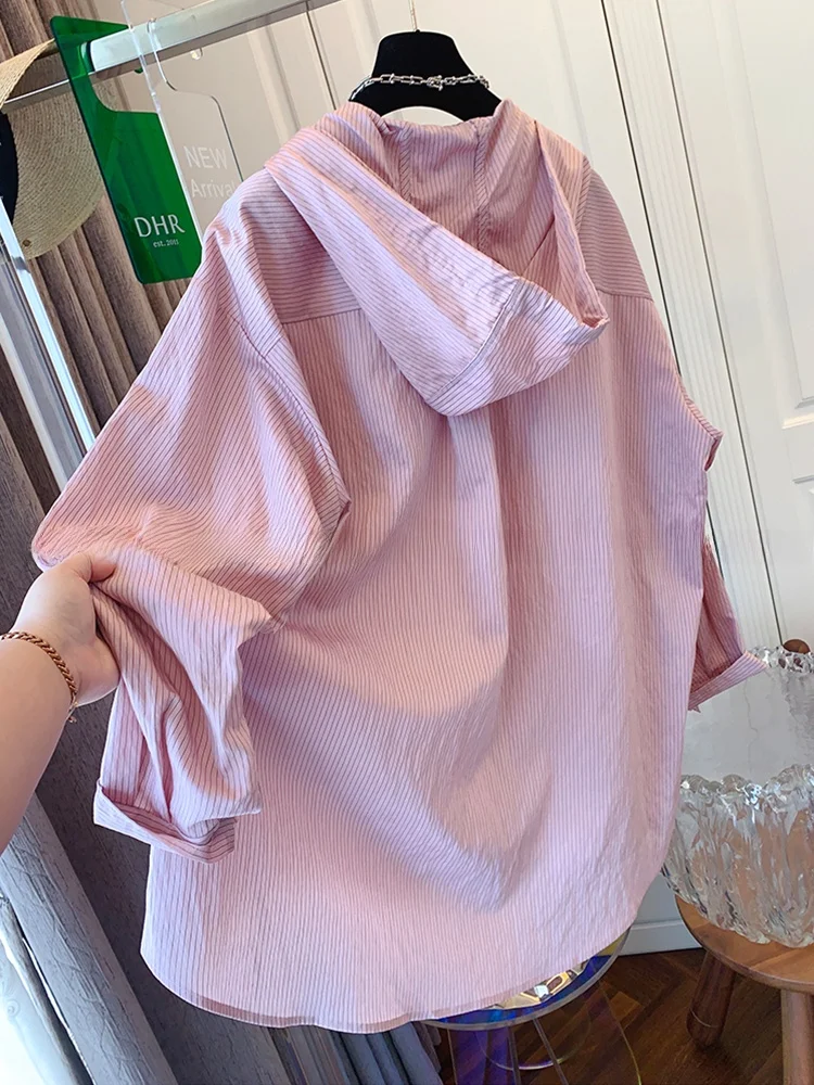 

Женский летний свободный универсальный топ в полоску с капюшоном и капюшоном больших размеров для полных сестер 200 Pou Beautiful Aosp...