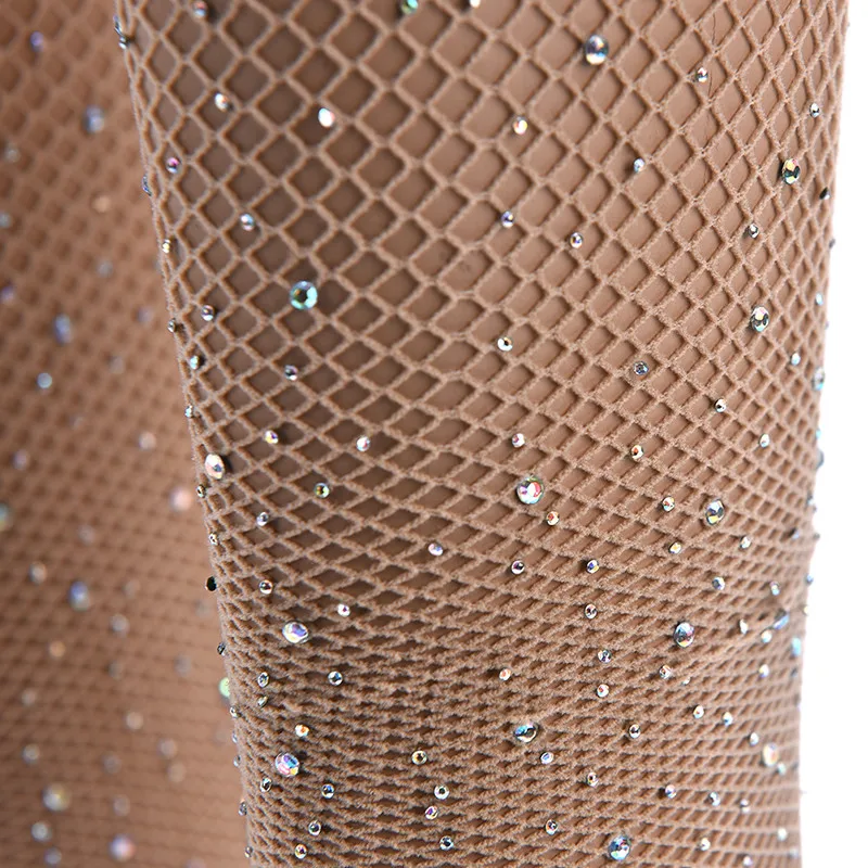 Fishnet Diamond Pantyhose Women  Fashion Shiny Net Tights Female Slim Rhinestone Mesh Nylon Stockings Tights