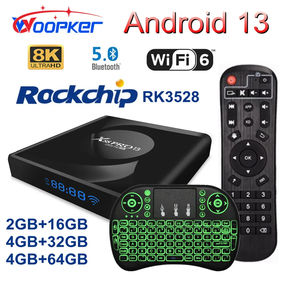 

Woopker X88 PRO 13 TV Box Android 13 RK3528 4GB 64GB 8K HD Smart TVBox WIFI6 BT5 OTA Upgrade APP Store Voice Control Set Top Box