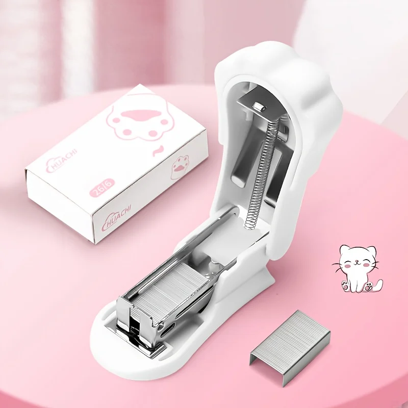 1/2 Piece Set with Random Colors, Cat Paw-Shaped Stapler, Mini Cartoon Stapler Set, Small Portable Stapler, School Supplies for Primary School Students, Multifunctional Office Stationery