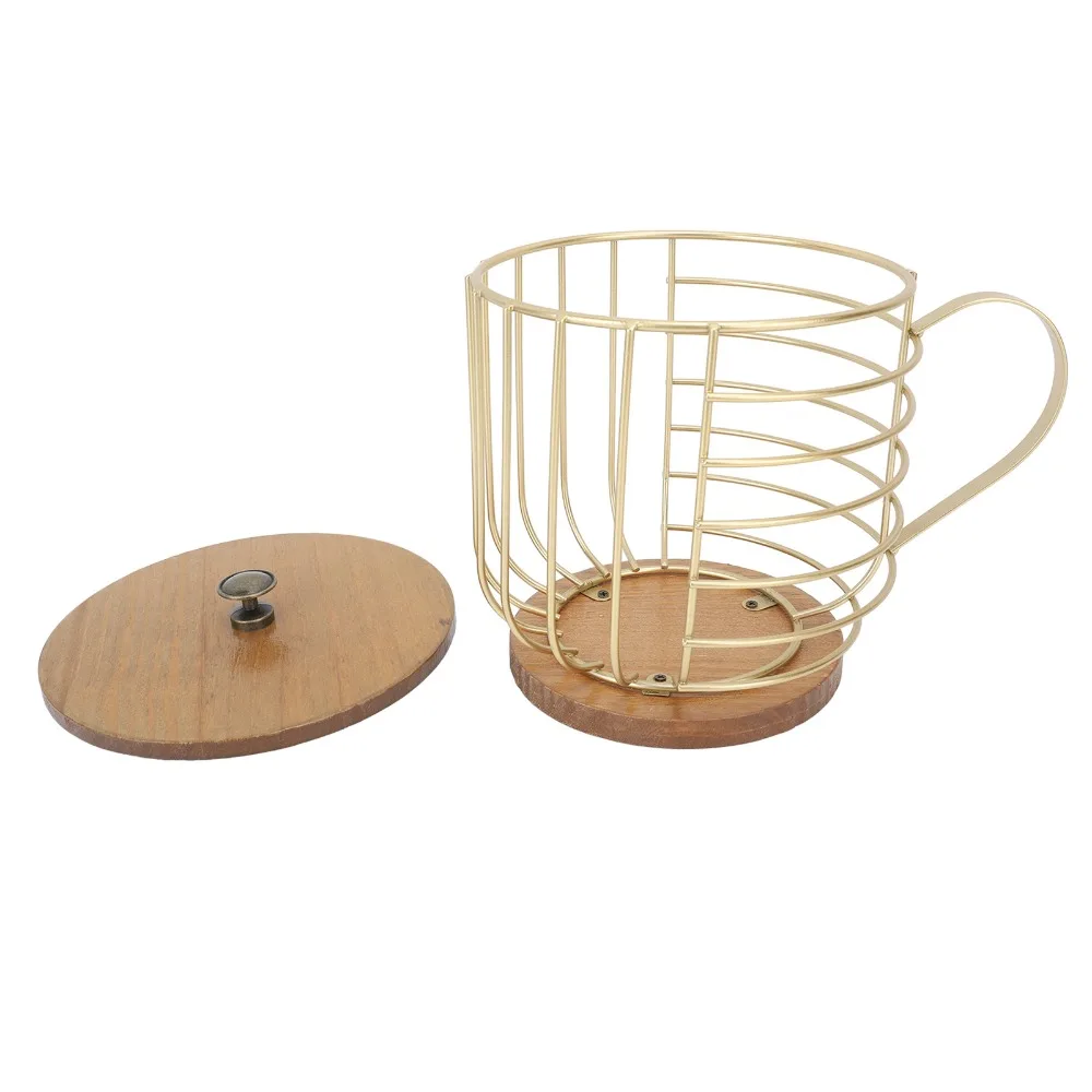 Wooden Base Coffee Pod Holder Large Capacity With Lid Coffee Pods Storage Organizer Space Saving Gold Color