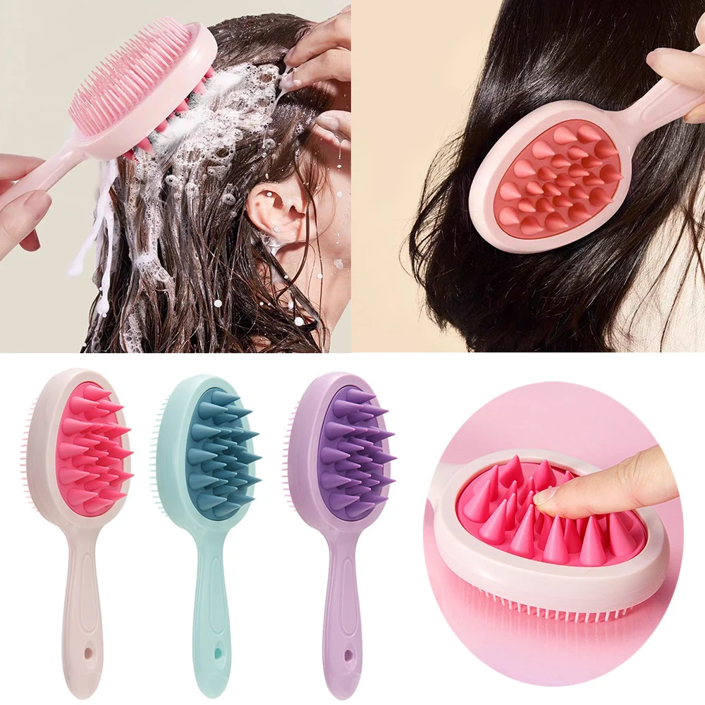 Extended Handle Soft Silicone Shampoo Scalp Hair Massager Hair Washing Comb Shower Brush Bath Spa Massage Brush Double Side