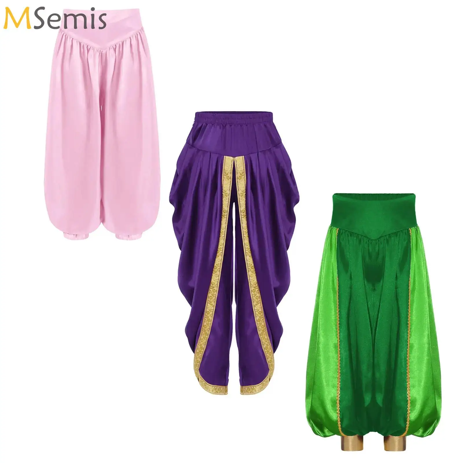 

Kids Boys Arabian Prince Outfit Halloween Movie Theme Party Cosplay Dress Up Costume Satin Dhoti Pants Draped Baggy Trousers
