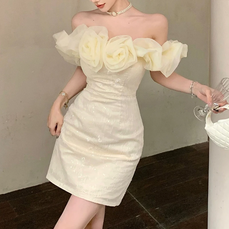 Vestido rosa con hombros descubiertos, minivestido ajustado de cintura alta, vestidos de fiesta sexys de moda de Color sólido para mujer