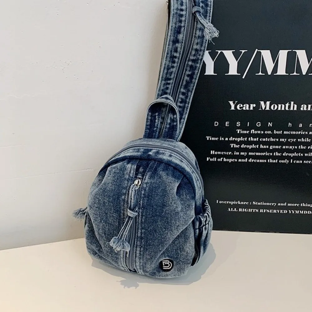 Stylish Soft Denim Denim Backpack Lightweight Vintage Washed Crossbody Bag Versatile Multi Purpose Travel Mini Purse College