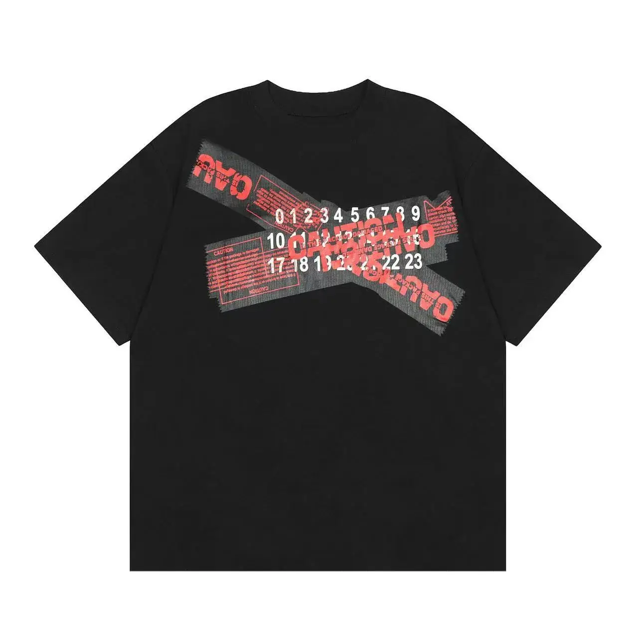 2026 new Round-neck short-sleeved Tee with pattern misaligned hand-drawn digital art suitable for both as a casual style