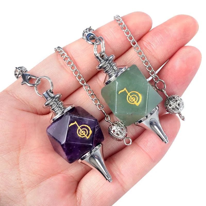 1 Piece Natural Chakra Semi-precious Stone Quartz Lapis Amethyst Energy Pendulum Crystal Reiki Healing Cho Ku Rei Symbols