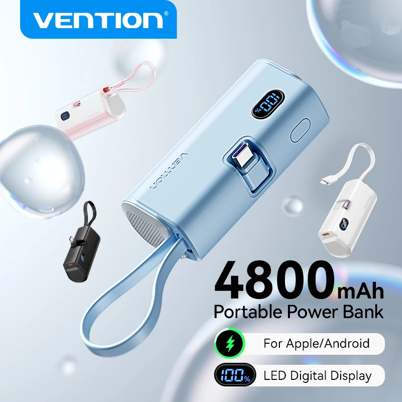 Vention Power Bank 4800mAh PD 22,5 W carga rápida Mini banco de energía portátil para iPhone 15 14 13Pro Max Xiaomi Huawei cargador de teléfono