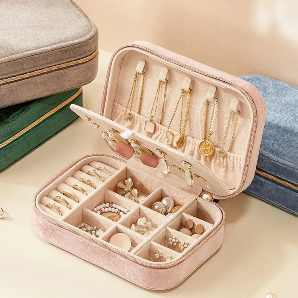 

2 Layer Velvet Jewelry Box Large Capacity Dustproof Vintage Ring Case Simple Rectangle Jewelry Case Necklace Display Case