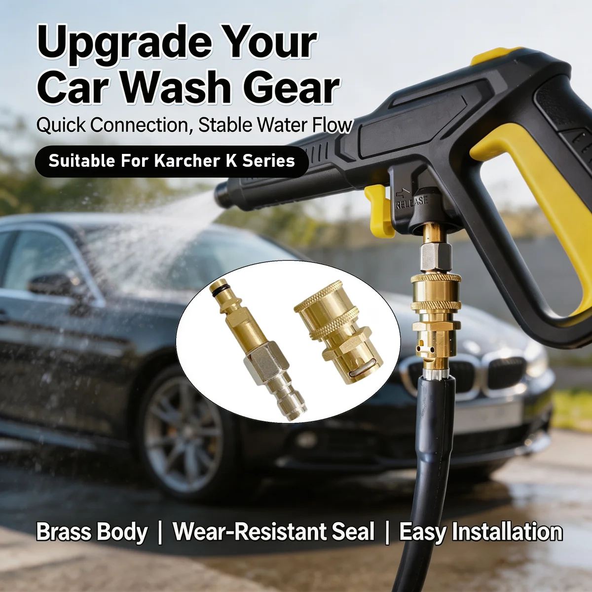 1/4 Inch High Pressure Wash Gun Connector Quick Connect Nozzle Adapter Connect Hose And Washer Compatible For Karcher K Series