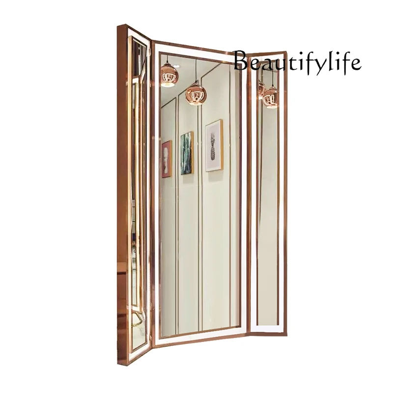 

Barber shop mirror, hairdressing mirror, special barber shop mirror, stainless steel frame, lamp mirror