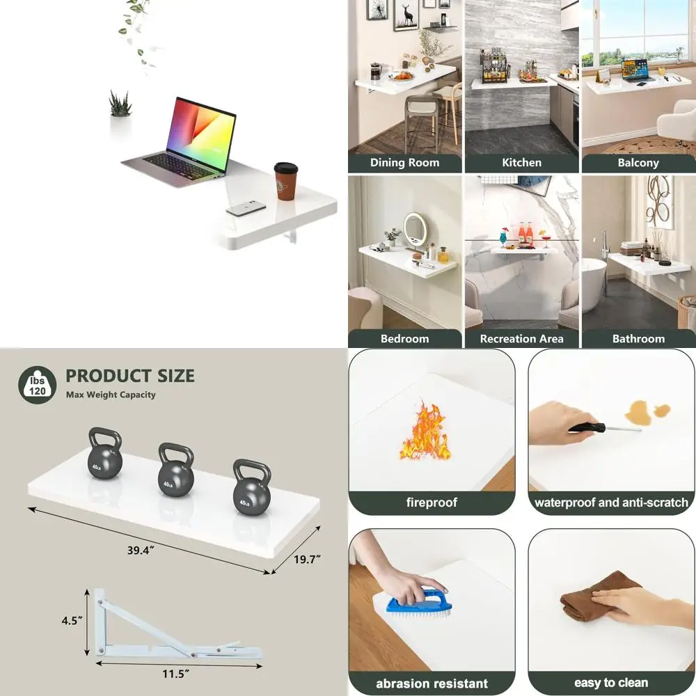 

Compact High Gloss Wall-Mounted Folding Table, 39.4 x 19.7, Laundry Room, Home Office, Kitchen, Bedroom, Home Bar, Space-Saving