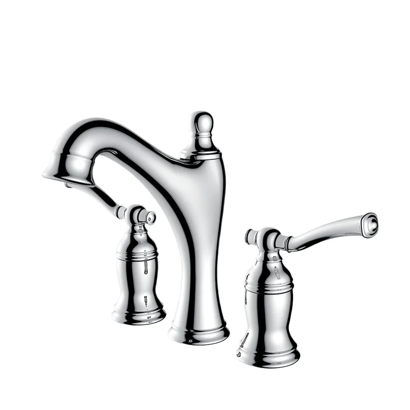 

*Basin faucet Washbasin hot and cold three-hole silver European retro classical faucet