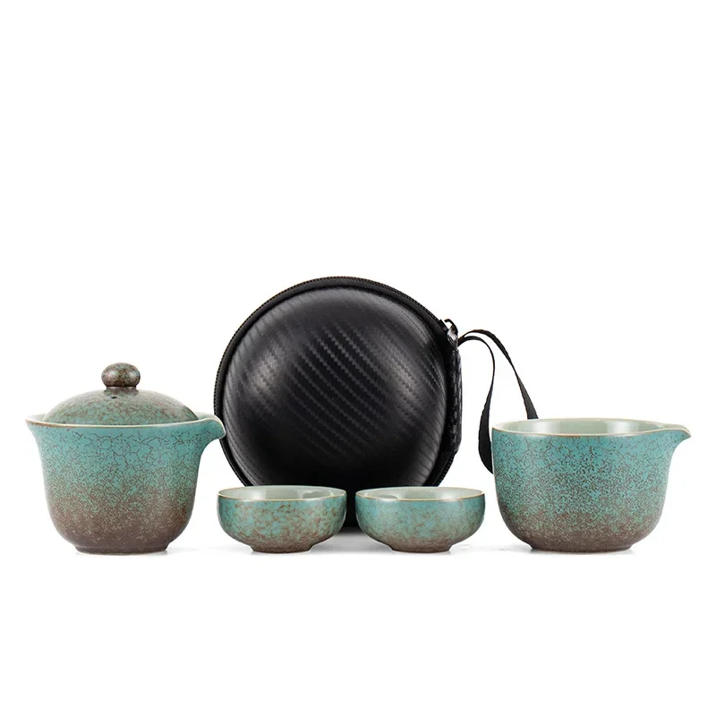 Chinese Travel Tea Set Kung Fu Tea Set Ceramic Portable Teapot Porcelain Teaset Gaiwan Ceremony Tea Cups Set with 2 Cups Gift