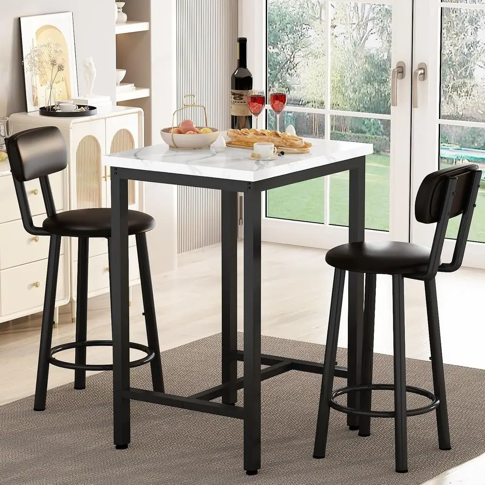 3 Piece Bar Table Set o 2,Mordern Bistro Table with 2 Counter Height Barstools, aux Marble Pub Table Set or Small Space,Small Di