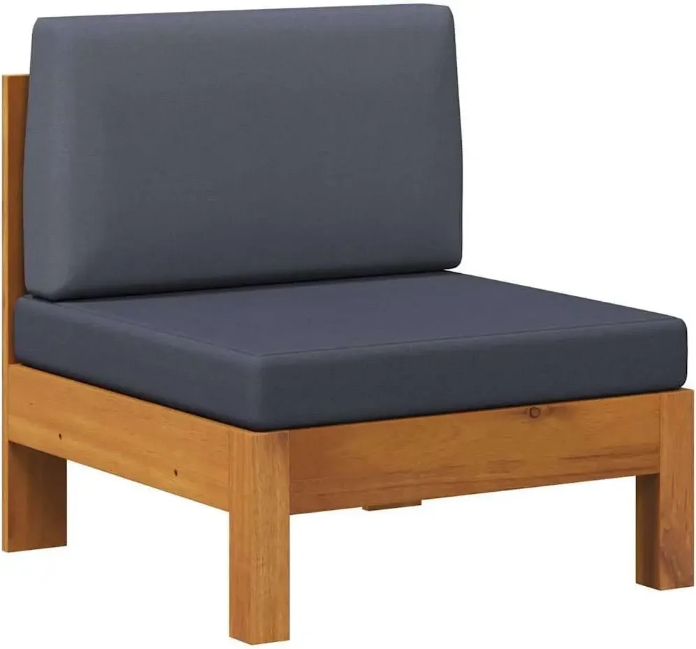 Solid Acacia Wood Middle Sofa Dark Gray Cushions | Outdoor Garden Use, Thick Padded Seat, Durable Hardwood, Modular Configurable