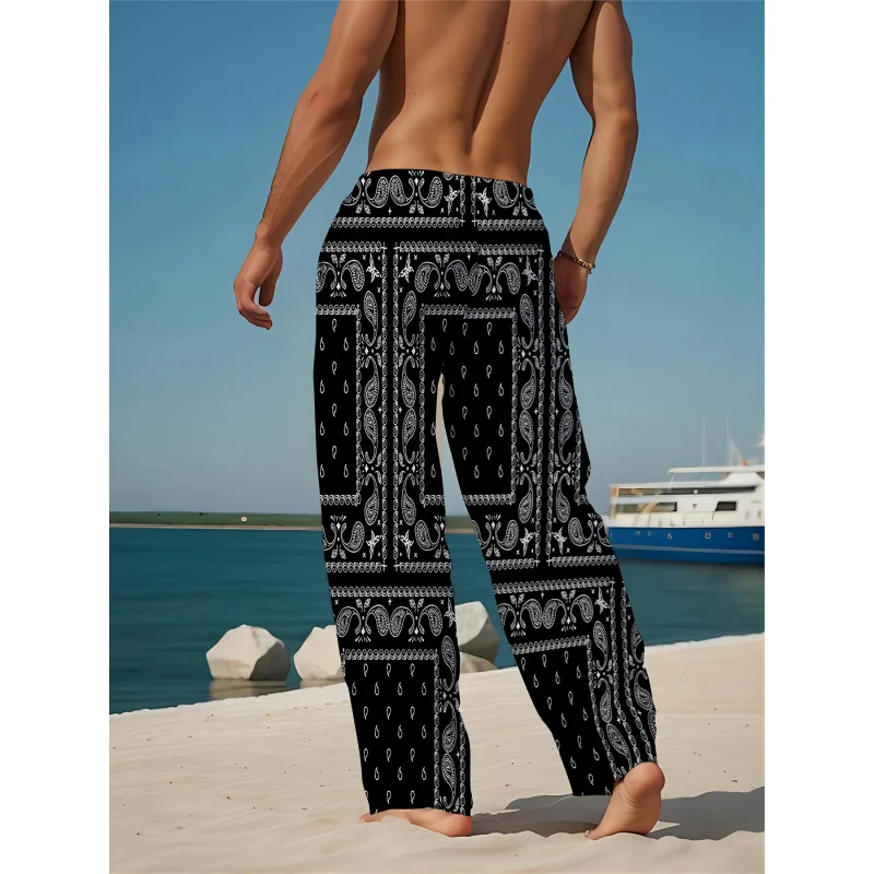 ผู้ชายฤดูใบไม้ผลิและฤดูใบไม้ร่วงแฟชั่นกางเกงลำลองสไตล์ชาติพันธุ์รูปแบบการพิมพ์ Drawstring สบายๆน้ำหนักเบากลางแจ้งสำหรับฤดูร้อน