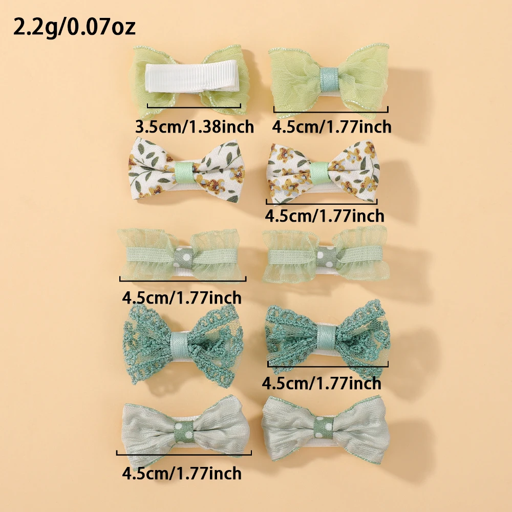 10-teiliges Blumen-Schleifen-Haarspangen-Set für Babys, Kleinkinder, Winter-Druck, Haarnadel, Mini-Baumwollspitze, handgefertigt, Kinder-Haar-Accessoires – Detail 1