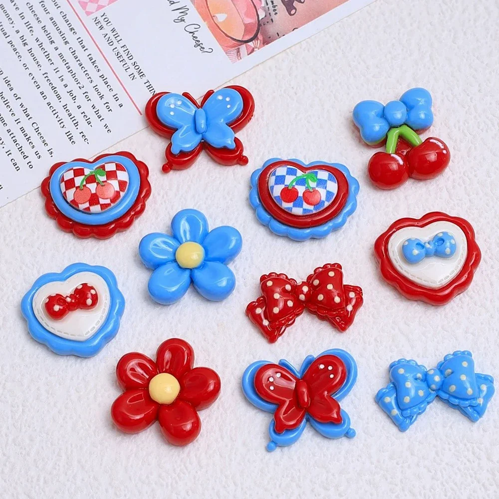 10PCS Shiny Red Blue Series Miniature Flat Back Resin Cabochons For Hairpin Scrapbooking DIY Home Decor Craft Accessories