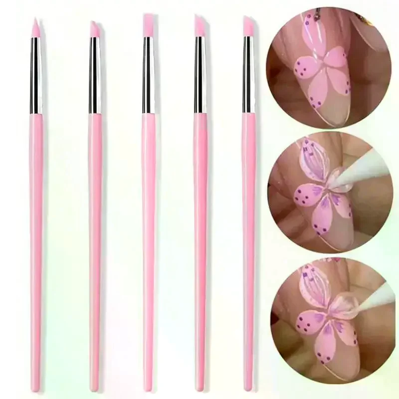5Pcs/set Silicone Nail Brush UV Gel Polish Tip 3D Image DIY Dotting Polish Brushes Pen Professional DIY Manicure Tools