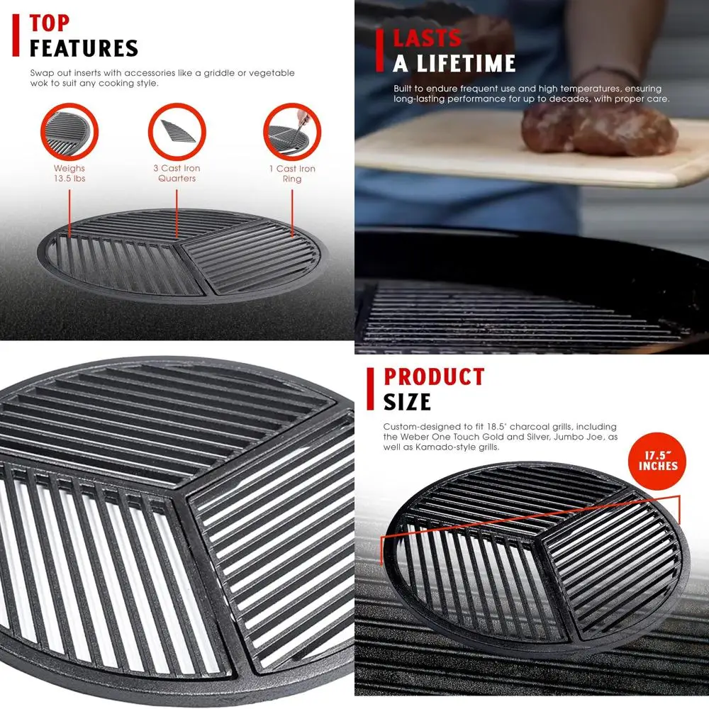 

Modular Cast Iron Grill Grate for 18.5 Jumbo Joe, Enhanced Heat Retention and Even Cooking