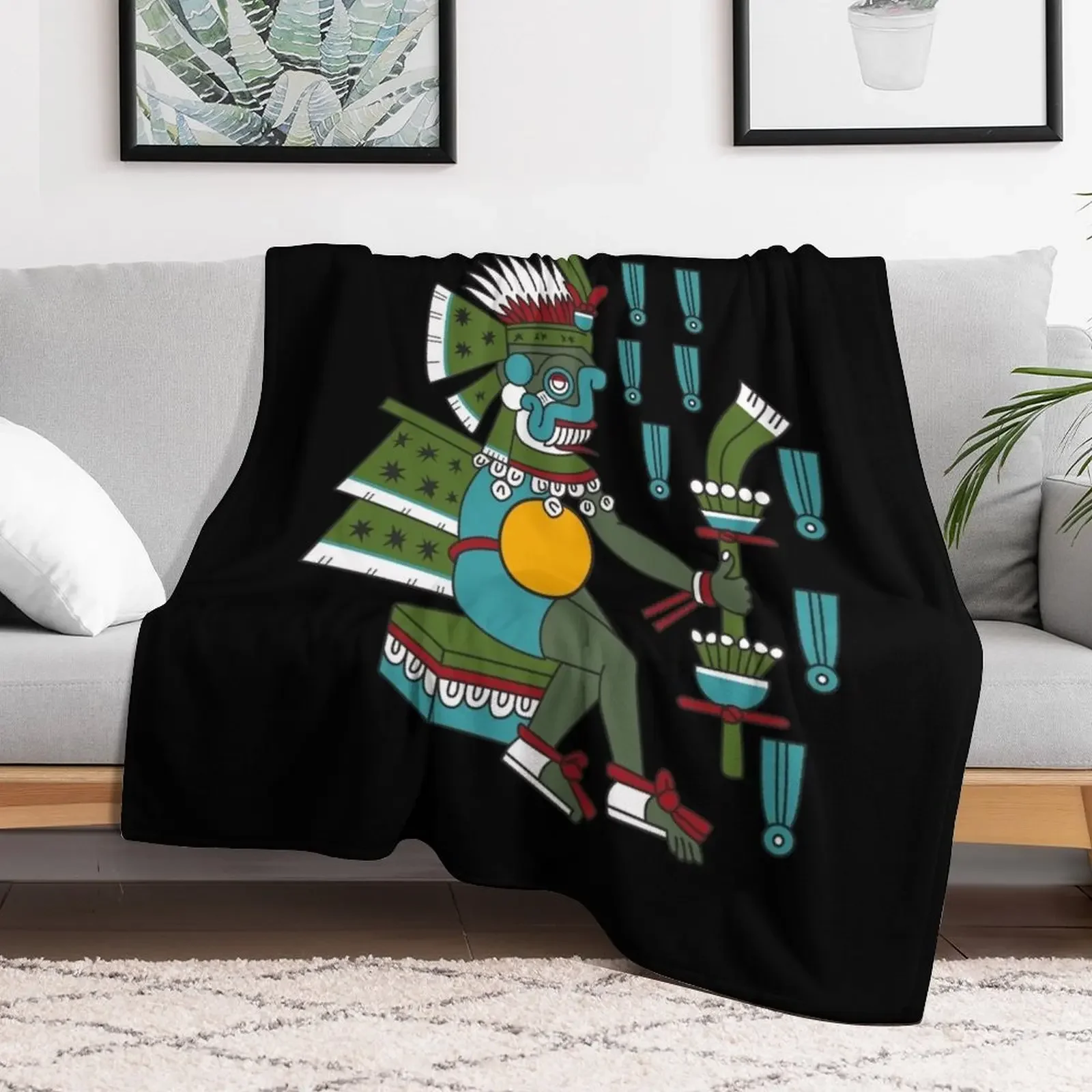 Aztec Deity Tlaloc , God of the Rain, Thunder, Earthquakes, Codex Magliabechiano. Throw Blanket