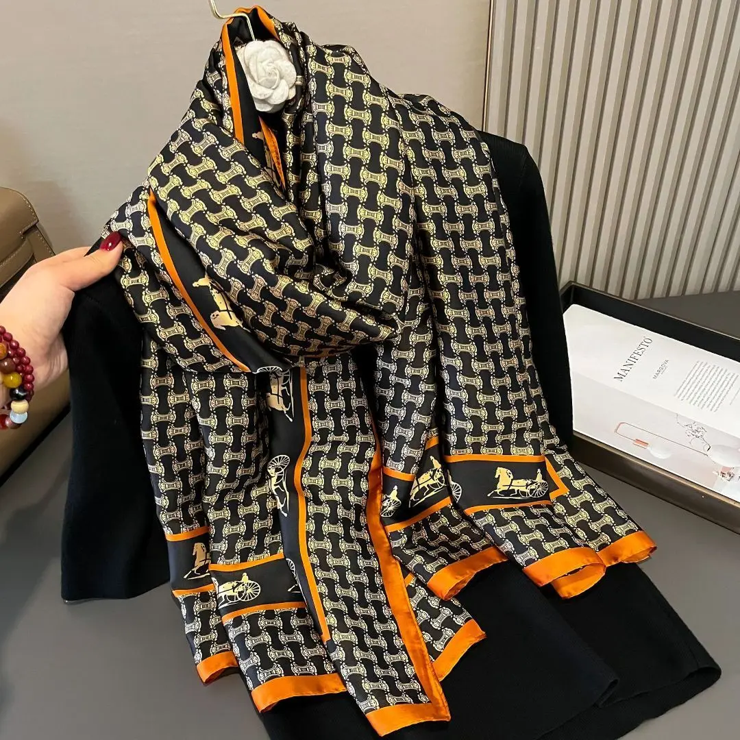 

Весенний женский шарф, роскошный дизайн, материал из полиэстера, гладкий шарф, мягкая шаль, пляжная