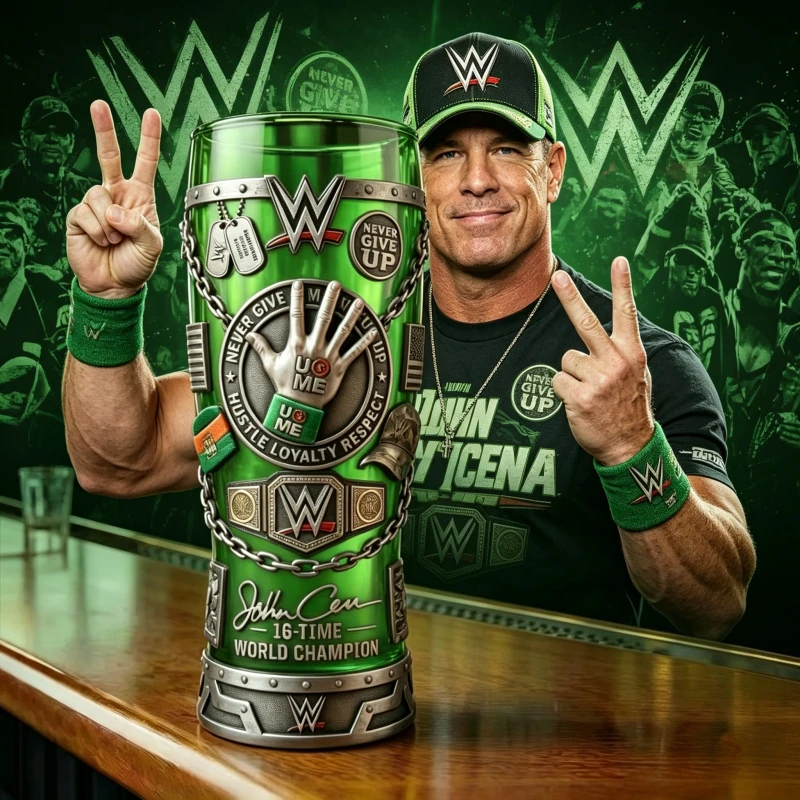 Caneca com Estampa do Cinturão do Campeonato WWE de John Cena, Verde, Tema de Luta, Copo para Uso Diário